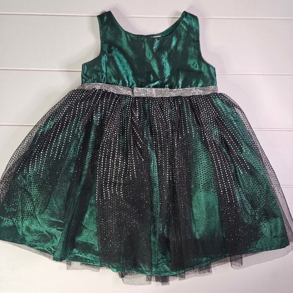 Cherokee Holiday Party Dress Green Silver Tulle & Tafetta 2T - Picture 1 of 6